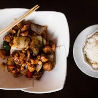 Kung Pao Chicken · Served with steamed rice.