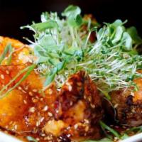 Firecracker Shrimp · Chili Pepper Orange Glaze
Sesame Seeds on Radish Sprouts