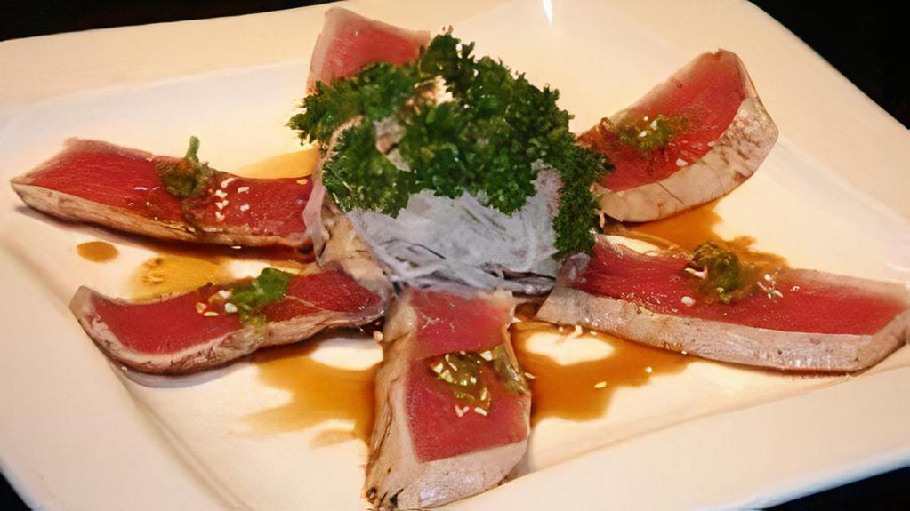 Tataki (Beef/Tuna/Salmon) · Torched tuna served with ponzu sauce