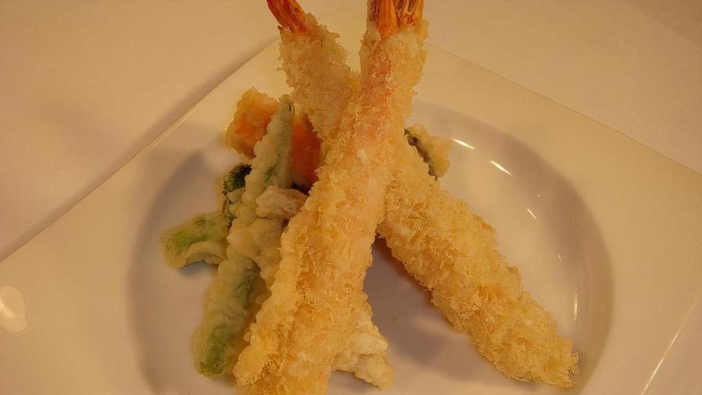 Shrimp & Vegetables Tempura · Lightly battered and deep-fried shrimp and vegetables, served with tempura sauce.