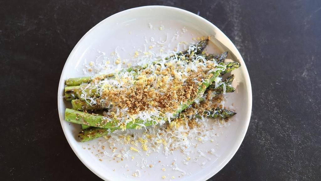 Grilled Asparagus · cured egg yolk, parmesan cheese, caper panko