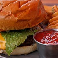 Bistro Burger · 6 oz traditional Angus beef burger with American cheese, lettuce, tomato, onion, and pickle ...