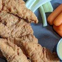 Chicken Tenders · Fried chicken tenders served with carrots and celery and your choice of sauce on the side