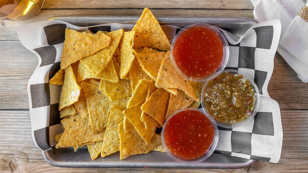 Chips & Salsa · Made fresh in house, perfect snack to go with our street tacos.