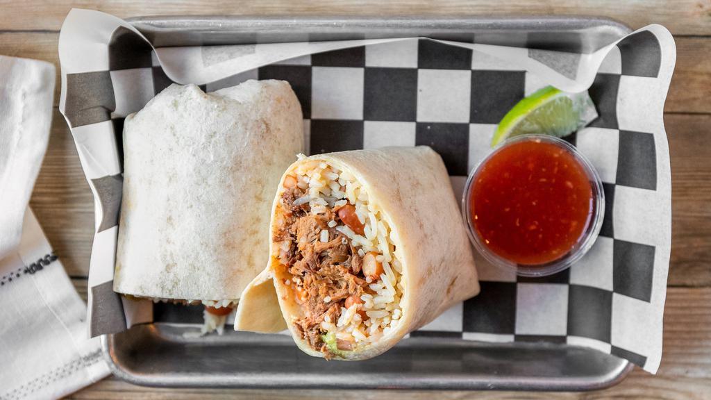 Burrito · Our burritos are loaded. Black beans, rice, Mexican cheese blend, fresh pico de gallo, guacamole, chipotle lime crema, and choice of meat are all wrapped in a warm flour tortilla. Any burrito can be made into a bowl and served over rice.