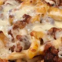 Mega Fries · Cheese Whiz, Bacon & Mozzarella Baked in Oven