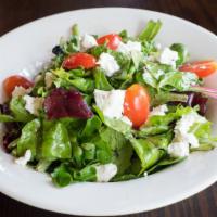 House Salad · Mixed greens, baby, tomatoes, goat cheese, and fig aged balsamic vinaigrette.
