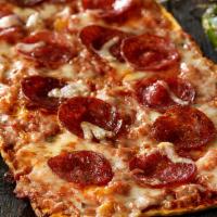 Pepperoni Flatbread · Rectangle Flatbread topped with red sauce, pepperoni, & cheese.