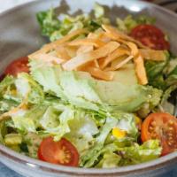 Latin Chop Salad · Gluten-free. Vegan. Avocado, grilled corn, cherry tomato, red onions, black beans, tortilla ...