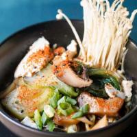 Silken Tofu  & Mushroom Ramen · chickpea noodle, shiitake, enoki, baby bok choy