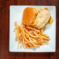Homestyle Fried Chicken Sandwich · Fried Chicken, Shredded Lettuce Topped With Our Homemade Cheese Sauce on a Toasted Brioche B...