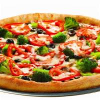 Super Veggie Pizza - X-Large · Broccoli, Mushrooms, Peppers, Onions, Tomatoes, Olives, Pizza Sauce & Signature 3-Cheese Ble...