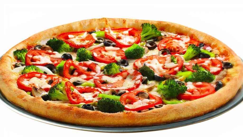 Super Veggie Pizza - X-Large · Broccoli, Mushrooms, Peppers, Onions, Tomatoes, Olives, Pizza Sauce & Signature 3-Cheese Blend.