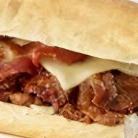 Steak Bbq Cheddar Small · Choice of Freshly Grilled Steak or Chicken, BBQ Sauce, Bacon, Mayo, Cheddar Cheese.