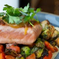 Seared Salmon · tri colored quinoa, mixed vegetables served with a lemon beurre blanc sauce