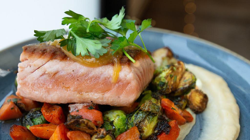 Seared Salmon · tri colored quinoa, mixed vegetables served with a lemon beurre blanc sauce