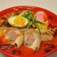 Hell Ramen · The excitement that beyond spiciness, Japanese ramen in house special hot red broth, topped ...