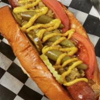 Chicago · Tomato Wedges, Sport Peppers, Dill Pickles, Housemade Relish, Plochman's Yellow Mustard, Cel...
