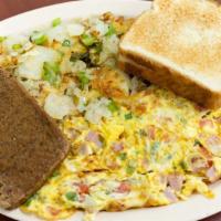 Omelet Lover With Home-Fries · 1) Choice of style - Western, ham, turkey bacon, beef bacon, chicken, cheese, shrimp (for an...