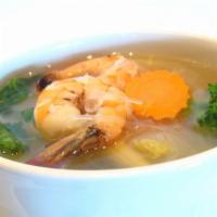 House Soup · Clear soup with carrot, onion and glass noodles.