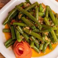 Green Beans · green beans, simmered in tomato sauce & garlic