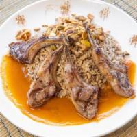Lamb Chops · Domestic lamb chops grilled and served over hashwee rice - Gluten Free