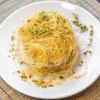 Essmalia · Shredded phyllo dough layered with a sweet cheese topped with rose water syrup