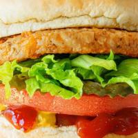 Veggie Burger · One organic veggie patty made of whole grains, seasoned veggies, and cheese served with lett...