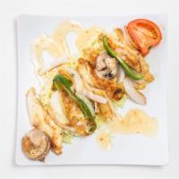 Chicken Kabob · Grilled chicken, medley of grilled vegetables over rice.