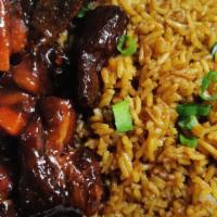 Spare Ribs Tips(Combination Platters)排骨尾+春卷 · Served with pork fried rice and Egg roll