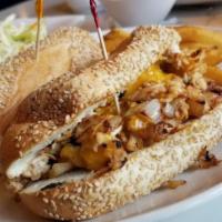 Buffalo Chicken Cheese Steak · Grilled chicken breast tossed in buffalo sauce with crumbled blue cheese