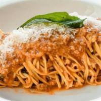 Tagliolini Bolognese* · Handmade tagliolini with our ragu Bolognese topped with parmesan cheese and fried sage