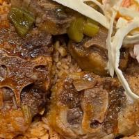 Oxtail Platter · Platters are served with your choice of peas and rice or noodles. And side selections includ...