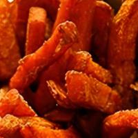Basket Of Sweet Potato Fries · Sweet potatoes fried to perfection. Served with garlic & chive aioli dipping sauce