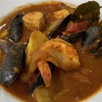 Bouillabaisse  · Poissons de roche, bay scallops, mussels, shrimps fennel-tomato-saffron broth, rouille, & ga...