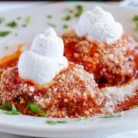 Polpette (Large Size Meatballs) · Our family recipe homemade only beef big meatballs in a marinara sauce with Ricotta cheese o...