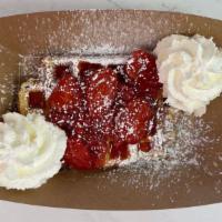 Strawberry Waffle Cake · Strawberries, whipped cream.