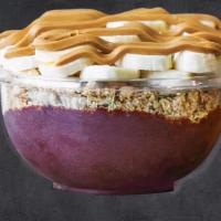 Muscle Up Bowl (Regular) · Base: organic acai banana, chocolate whey protein toppings: granola, banana, peanut butter.