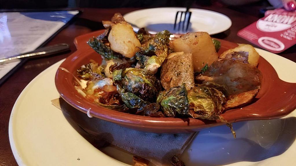Crispy Brussels Sprouts · Gluten-free. Brussels sprouts, crispy smoked bacon, toasted pumpkin seeds, sea salt, garlic, and aioli.