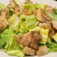 Caesar Salad With Grilled Chicken · Romaine lettuce, croutons, and Parmesan  cheese and grilled chicken.