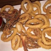Fried Calamari · Served with our homemade cocktail sauce. Spicy cherry peppers optional.