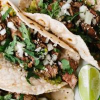 Carne Asada Or Pork Tacos · Comes with: cilantro and onions. Your choice of: meat, salsa and shell.