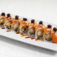 Honey Roll · Spicy. Shrimp tempura, sweet potato tempura, cucumber, eel sauce, topped with sliced salmon,...