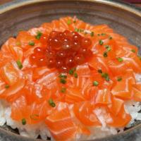 Sake & Ikura Don · Salmon block, salmon roe.