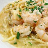 Shrimp Scampi · spaghetti, garlic, white wine, parmesan