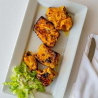 Salmon Kebab (4) · Fresh salmon marinated our chef's secret recipe sauce, baked in our tandoor.