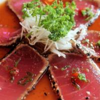 Tuna Tataki · Raw. Seared tuna sashimi, served with ponzu sauce