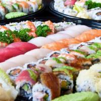 Maki Sister (53 Pieces) · 53 pieces. 8 Pieces Spicy tuna, 8 Pieces salmon maki, 8 Pieces eel avocado maki, 5 Pieces Sh...