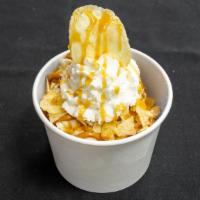 Chips N Dip · Vanilla ice cream, caramel, peanut butter sauce, potato chips.