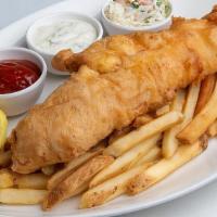 Fish & Chips · beer-battered atlantic cod, coleslaw, tartar sauce